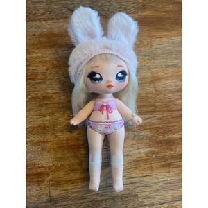 Na Na Na Surprise Soft Fabric Fashion Doll Blonde Hair Pink Bunny Hat Blue Eyes